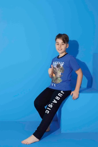 PİJAMAX - Pijamax Erkek Çocuk Pijama Takımı Kısa Kollu King Baskılı - Mavi