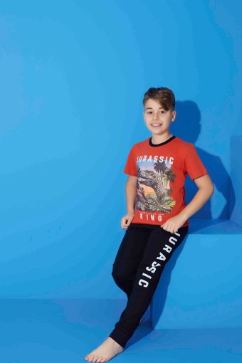 PİJAMAX - Pijamax Erkek Çocuk Pijama Takımı Kısa Kollu King Baskılı - Turuncu