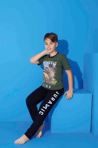 PİJAMAX - Pijamax Erkek Çocuk Pijama Takımı Kısa Kollu King Baskılı - Yeşil