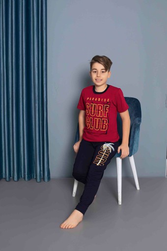 PIJAMAX - Pijamax Erkek Çocuk Pijama Takımı Kısa Kollu Surf Baskılı - Kırmızı