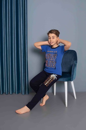 PİJAMAX - Pijamax Erkek Çocuk Pijama Takımı Kısa Kollu Surf Baskılı - Lacivert