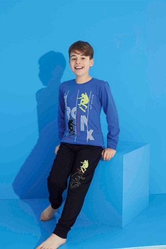 PİJAMAX - Pijamax Erkek Çocuk Pijama Takımı Uzun Kollu Baskılı Bronx - Mavi (1)