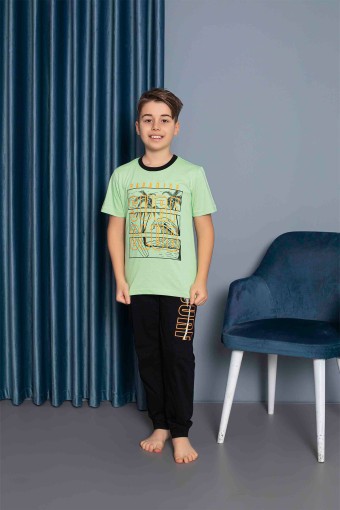 PİJAMAX - Pijamax Erkek Garson Pijama Takımı Kısa Kollu Surf Baskılı - Yeşil