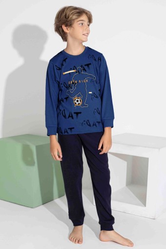 PİJAMAX - Pijamax Erkek Garson Pijama Takımı Uzun Kollu Futbol Baskılı İnterlok Paça Manşetli - Lacivert