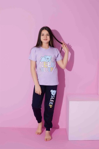 PIJAMAX - Pijamax Kız Çocuk Pijama Takımı Kısa Kollu Koala Baskılı - Lila (1)