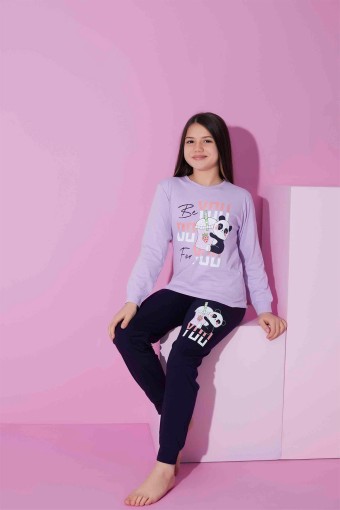 PIJAMAX - Pijamax Kız Çocuk Pijama Takımı Uzun Kollu Baskılı Panda - Lila (1)
