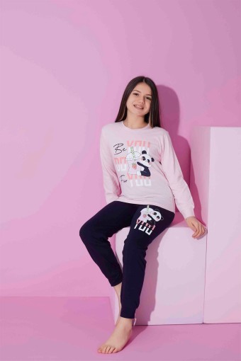 PIJAMAX - Pijamax Kız Çocuk Pijama Takımı Uzun Kollu Baskılı Panda - Pembe (1)