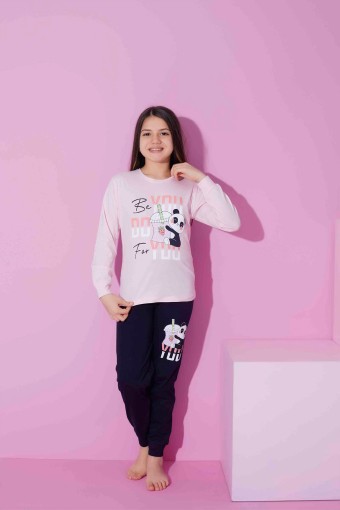 PİJAMAX - Pijamax Kız Çocuk Pijama Takımı Uzun Kollu Baskılı Panda - Pembe