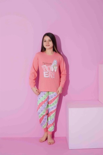 PIJAMAX - Pijamax Kız Çocuk Pijama Takımı Uzun Kollu Deniz Kızı Baskılı - Somon (1)