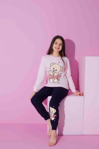 PIJAMAX - Pijamax Kız Çocuk Pijama Takımı Uzun Kollu Love Ayıcık Baskılı - Pembe (1)