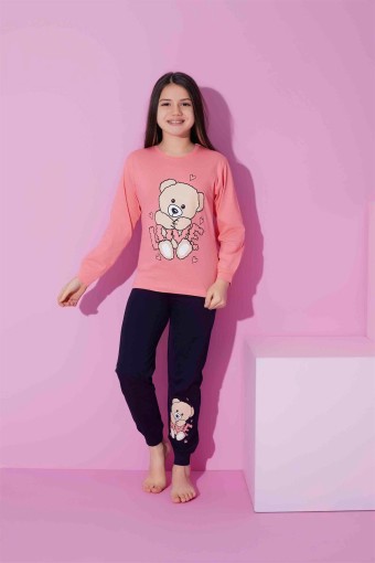 PİJAMAX - Pijamax Kız Çocuk Pijama Takımı Uzun Kollu Love Ayıcık Baskılı - Yavruağzı (1)