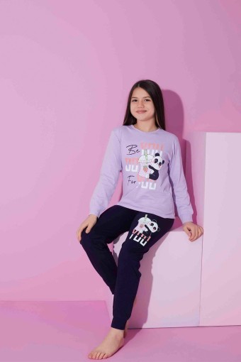 PİJAMAX - Pijamax Kız Çocuk Pijama Takımı Uzun Kollu Panda Baskılı - Lila (1)