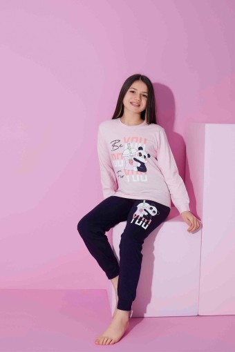 PİJAMAX - Pijamax Kız Çocuk Pijama Takımı Uzun Kollu Panda Baskılı - Pembe (1)