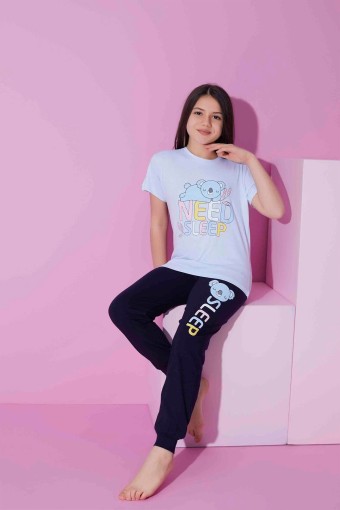 PİJAMAX - Pijamax Kız Garson Pijama Takımı Kısa Kollu Koala Baskılı - Açık Mavi