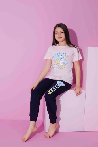 PİJAMAX - Pijamax Kız Garson Pijama Takımı Kısa Kollu Koala Baskılı - Açık Pembe