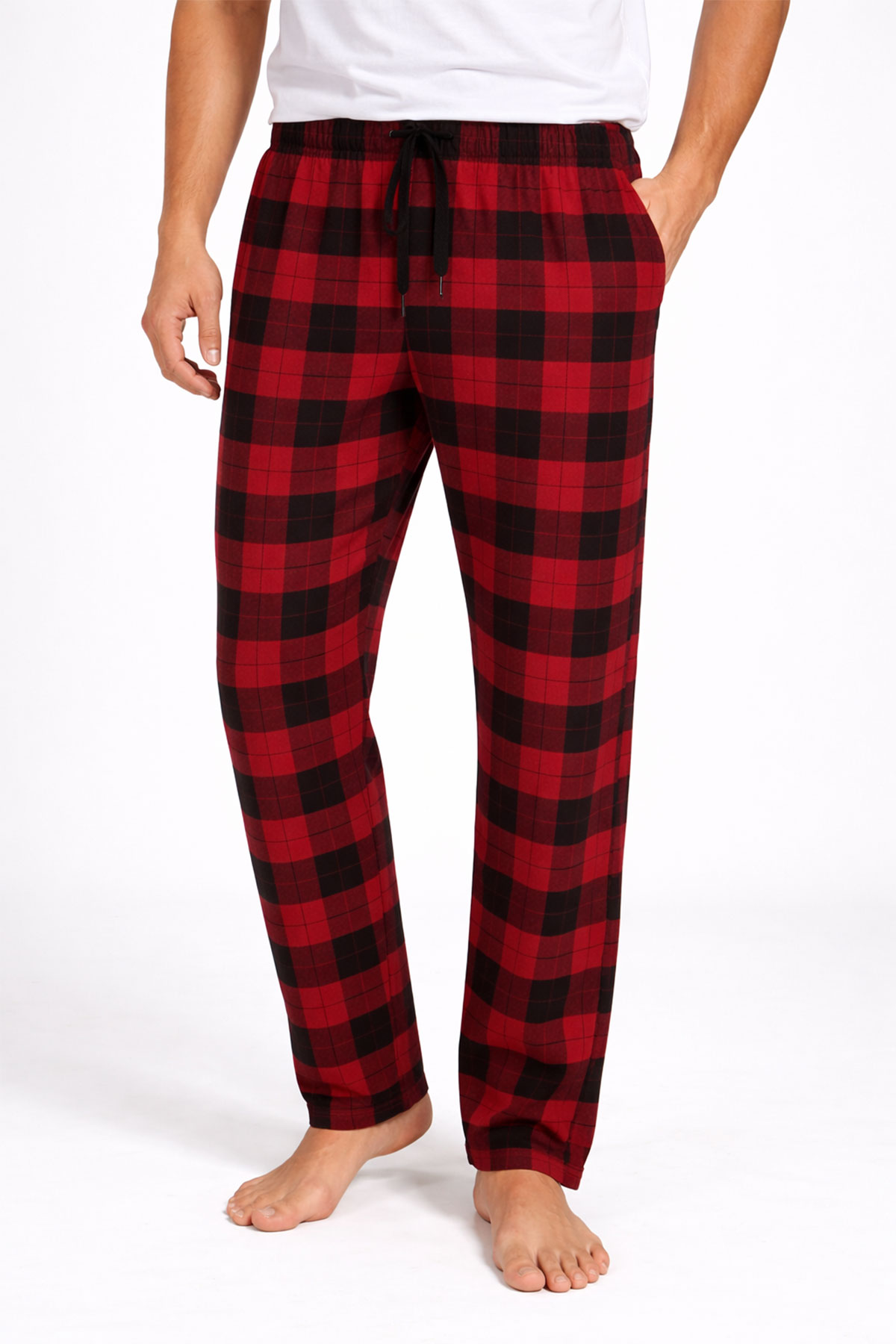 Pijamoni Erkek Tek Alt Pijama Baskılı Penye - Bordo - Thumbnail