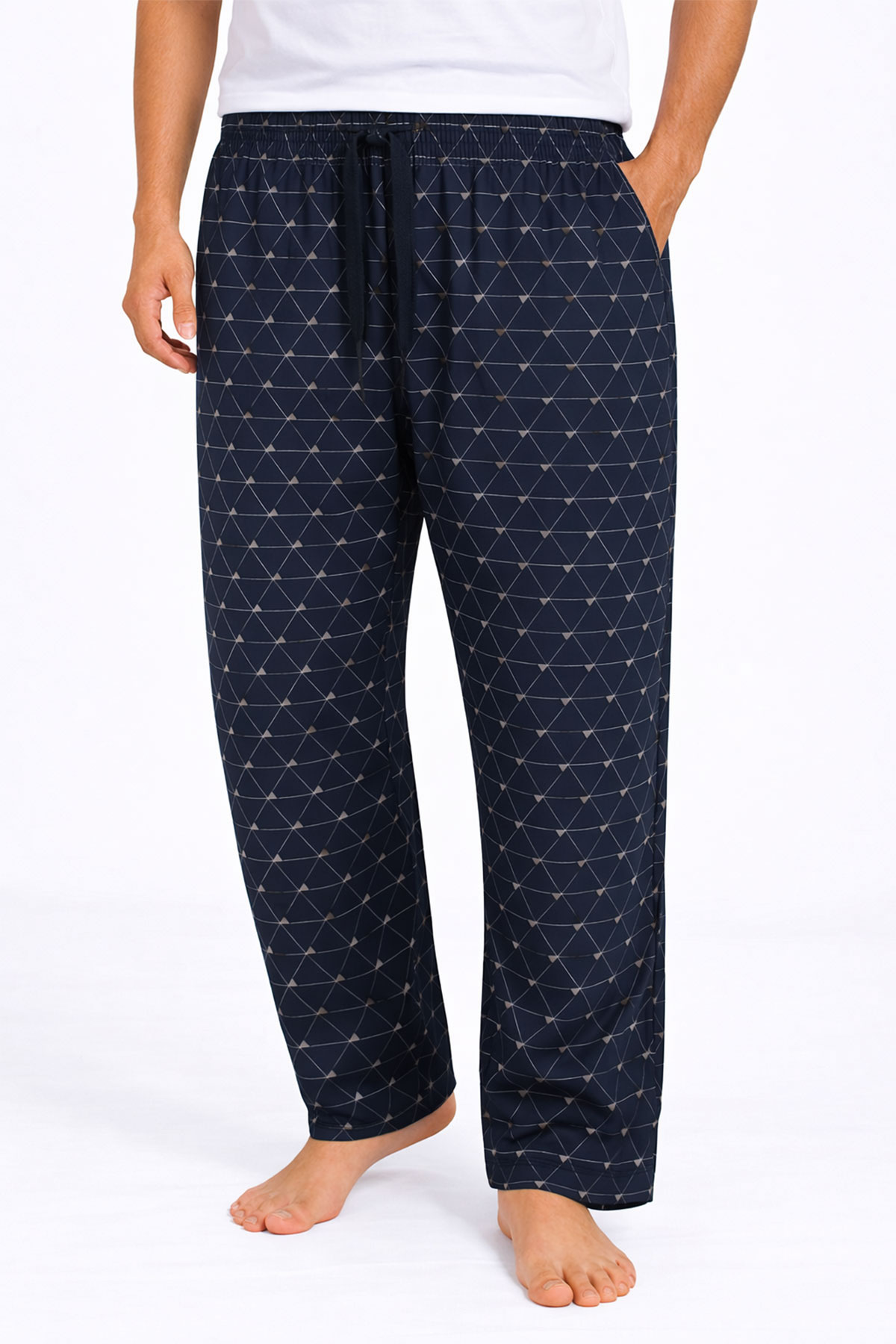 Pijamoni Erkek Tek Alt Pijama Büyük Beden Baskılı Penye - Lacivert - Thumbnail