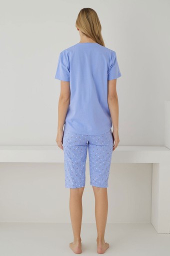 PİJAMONİ - Pijamoni Kadın Kapri Takım Kısa Kol Desenli Pamuklu - Lila (1)