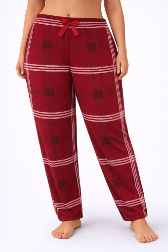 PİJAMONİ - Pijamoni Kadın Pijama Desenli Büyük Beden Milan - Bordo/1