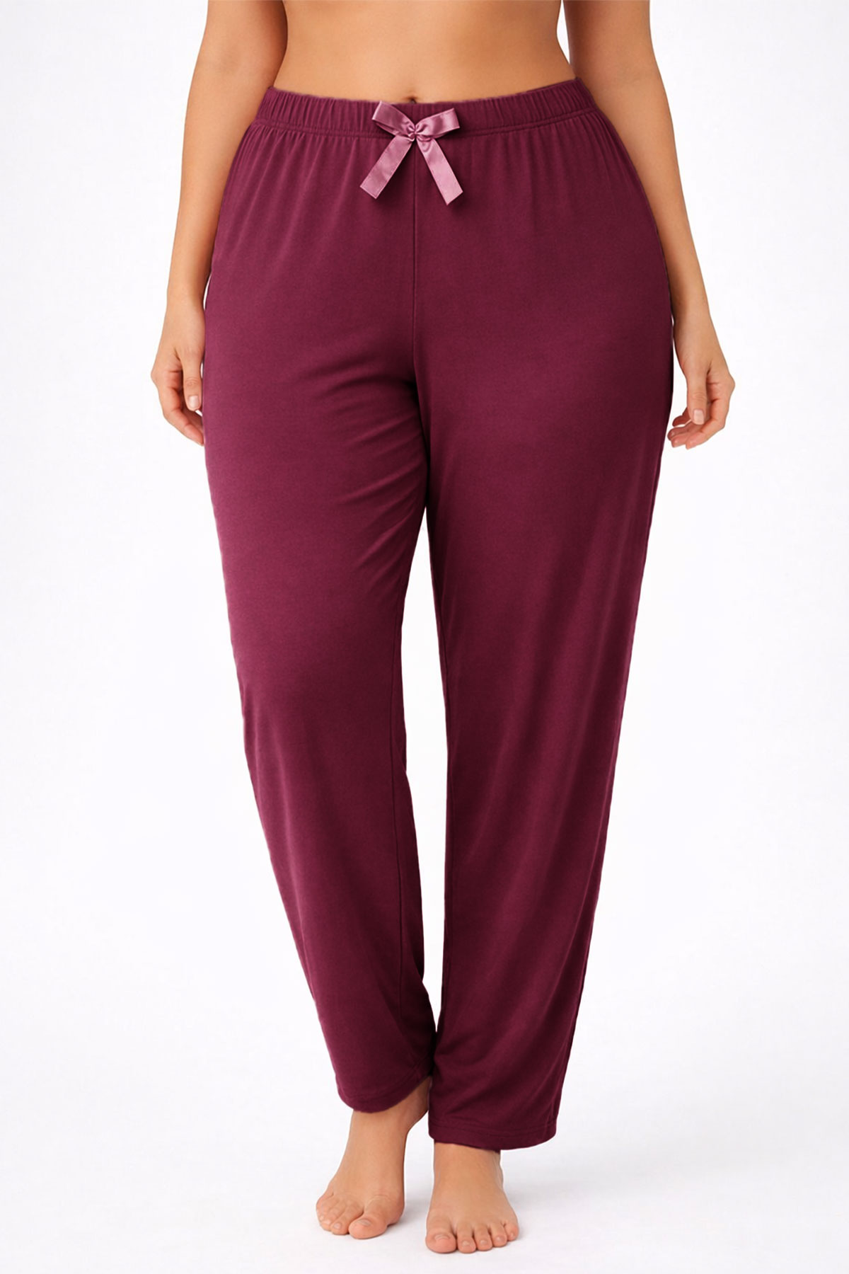 Pijamoni Kadın Pijama Desenli Büyük Beden Milan - Bordo/2 - Thumbnail