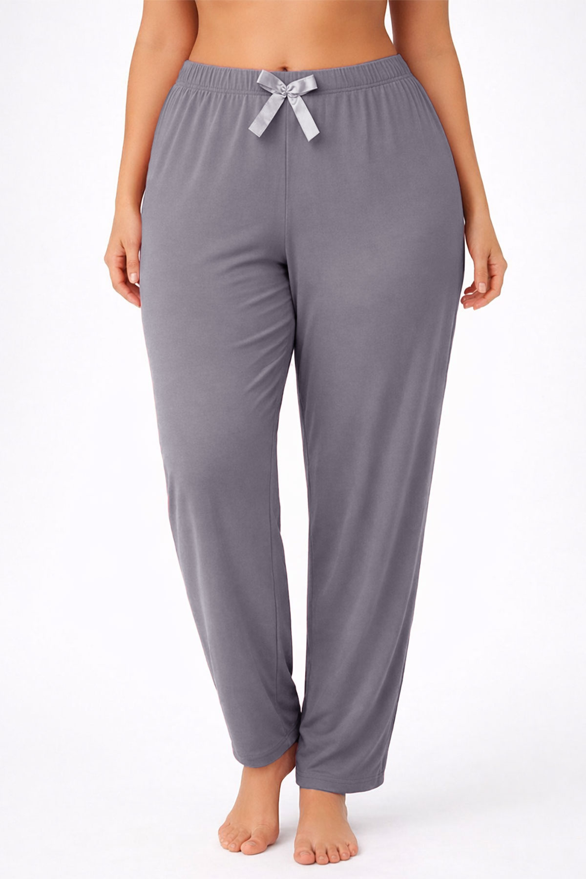 Pijamoni Kadın Pijama Desenli Büyük Beden Milan - Füme - Thumbnail