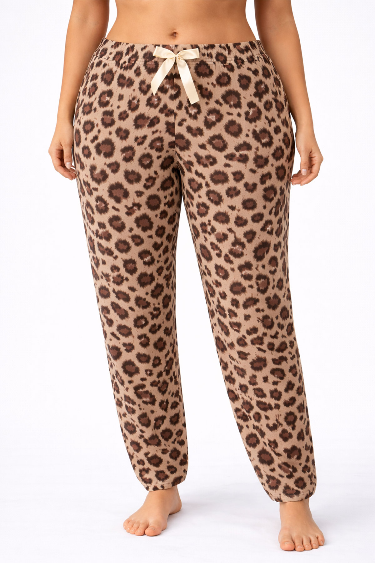 Pijamoni Kadın Pijama Desenli Büyük Beden Milan - KAHVERENGİ/1 - Thumbnail