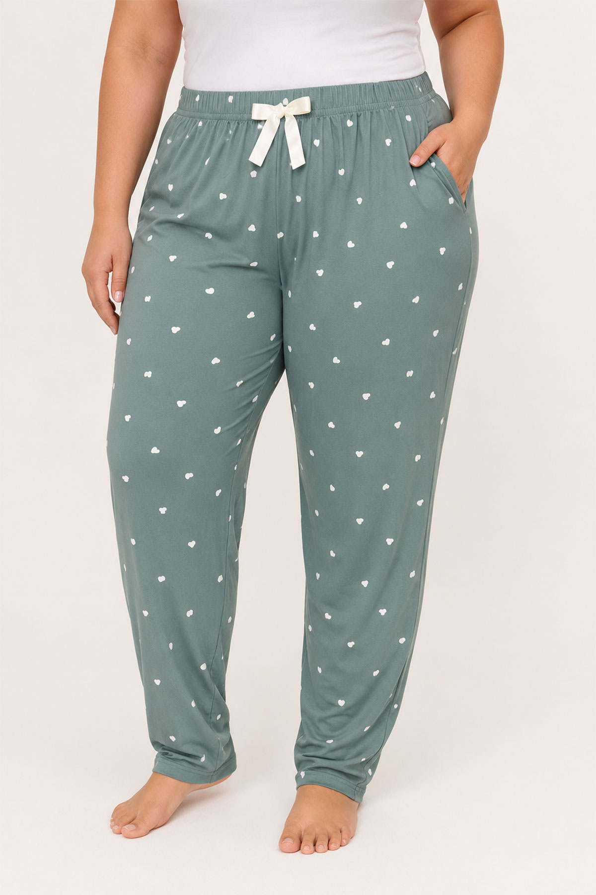 Pijamoni Kadın Pijama Desenli Büyük Beden Milan - Mint Yeşili/1 - Thumbnail