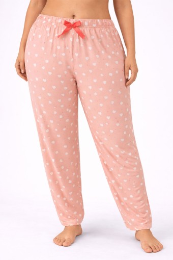 PİJAMONİ - Pijamoni Kadın Pijama Desenli Büyük Beden Milan - Somon/1