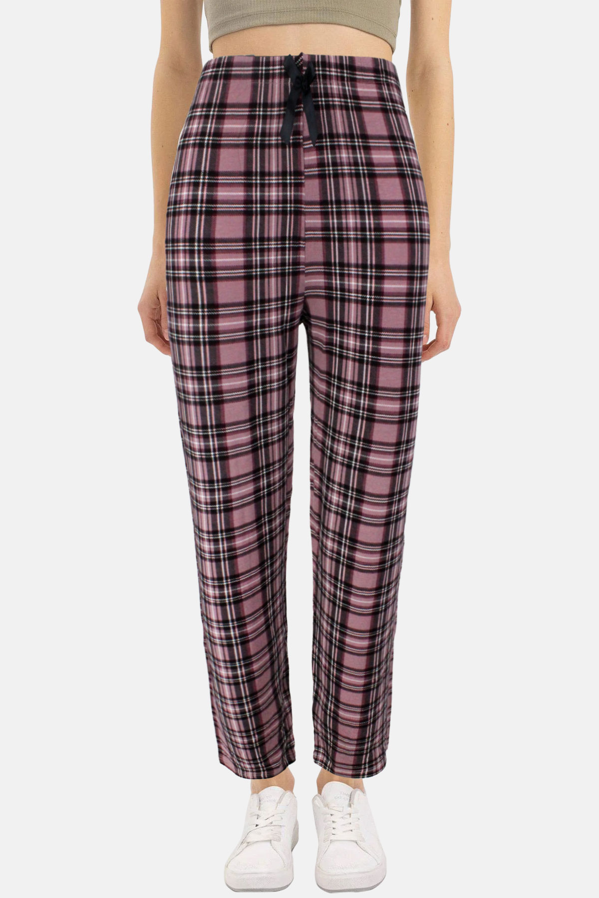 Pijamoni Kadın Pijama Desenli Viskon - Bordo/1 - Thumbnail