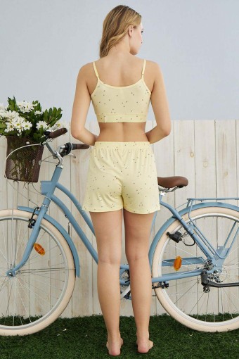 PİJAMONİ - Pijamoni Kadın Pijama Sabahlık Takımı Büstiyerli Şortlu Milan Kumaş - Sarı (1)