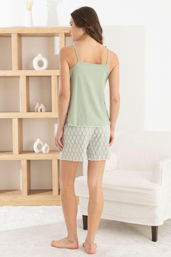 PİJAMONİ - Pijamoni Kadın Şortlu Takım İp Askılı Desenli Micro Modal Kumaş - Çağla Yeşili (1)