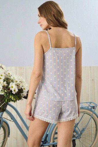 PİJAMONİ - Pijamoni Kadın Şortlu Takım İp Askılı Yakası Dantelli Çiçek Desenli - Çok Renkli (1)