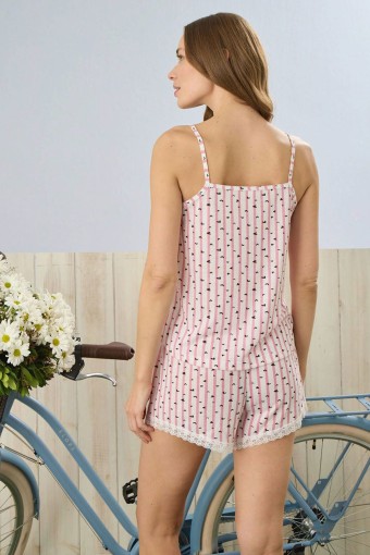 PİJAMONİ - Pijamoni Kadın Şortlu Takım İp Askılı Yakası Dantelli Çizgili - Çok Renkli (1)