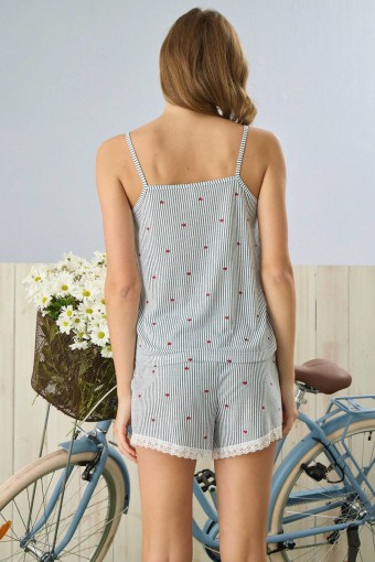 PİJAMONİ - Pijamoni Kadın Şortlu Takım İp Askılı Yakası Dantelli Kalp Desenli - Çok Renkli (1)