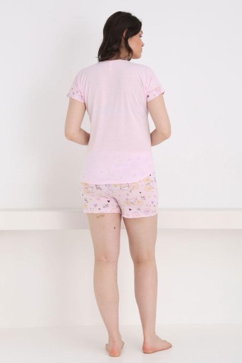 PİJAMONİ - Pijamoni Kadın Şortlu Takım Kısa Kol Bisiklet Desenli Poliviskon - Toz Pembe (1)