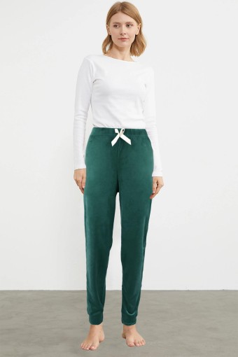 PİJAMONİ - Pijamoni Kadın Tek Alt Kadife Paça Manşetli Düz - Bordo (1)