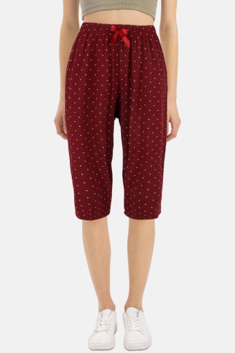 PİJAMONİ - Pijamoni Kadın Tek Alt Kapri Milan - Bordo