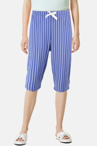 PİJAMONİ - Pijamoni Kadın Tek Alt Kapri Milan - Mavi/Beyaz
