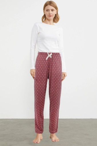 PİJAMONİ - Pijamoni Kadın Tek Alt Pijama Baskılı Kadife - Gülkurusu