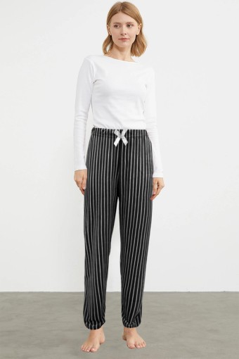 PİJAMONİ - Pijamoni Kadın Tek Alt Pijama Baskılı Kadife - Siyah