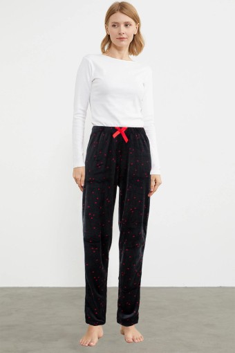 PİJAMONİ - Pijamoni Kadın Tek Alt Pijama Baskılı Kadife - Siyah/1