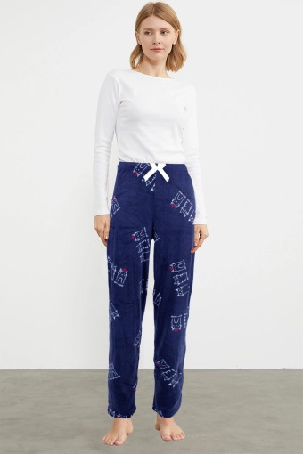 PİJAMONİ - Pijamoni Kadın Tek Alt Pijama Baskılı Kadife - Siyah/2 (1)