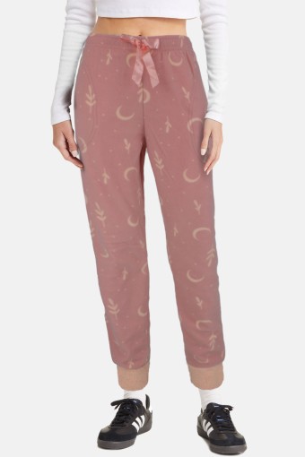 PİJAMONİ - Pijamoni Kadın Tek Alt Pijama Cepli Desenli Polar - Pudra