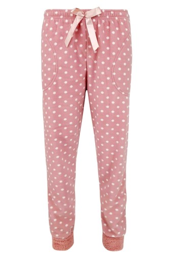 PİJAMONİ - Pijamoni Kadın Tek Alt Pijama Cepli Desenli Polar - Pudra (1)