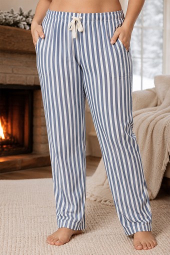 PİJAMONİ - Pijamoni Kadın Tek Alt Pijama Cepli Desenli Süet Büyük Beden - Gri