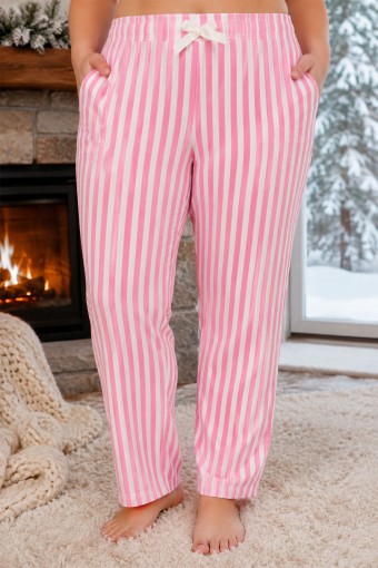 PİJAMONİ - Pijamoni Kadın Tek Alt Pijama Cepli Desenli Süet Büyük Beden - Pembe