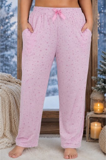 PİJAMONİ - Pijamoni Kadın Tek Alt Pijama Cepli Desenli Süet Büyük Beden - Pembe/1
