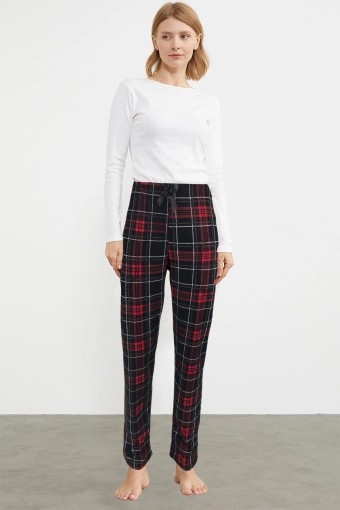 PİJAMONİ - Pijamoni Kadın Tek Alt Pijama Cepli Desenli Süet Büyük Beden - Siyah/3