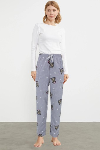 PİJAMONİ - Pijamoni Kadın Tek Alt Pijama Cepli İnci Polar - Gri