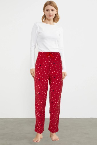 PİJAMONİ - Pijamoni Kadın Tek Alt Pijama Cepli İnci Polar - Kırmızı